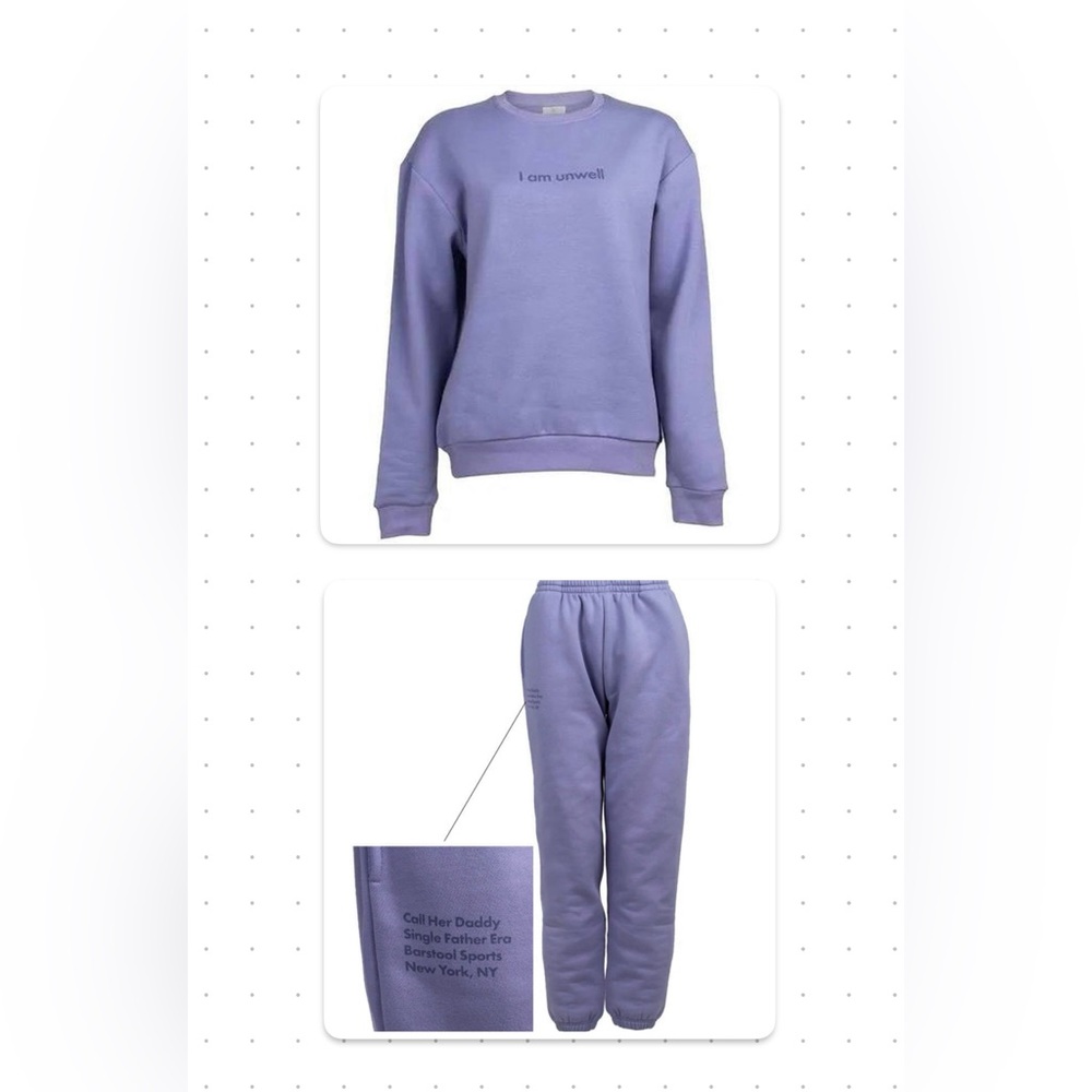 Barstool Call Her Daddy Purple I Am Unwell Sweat Shirt and Pants Set Size M/L